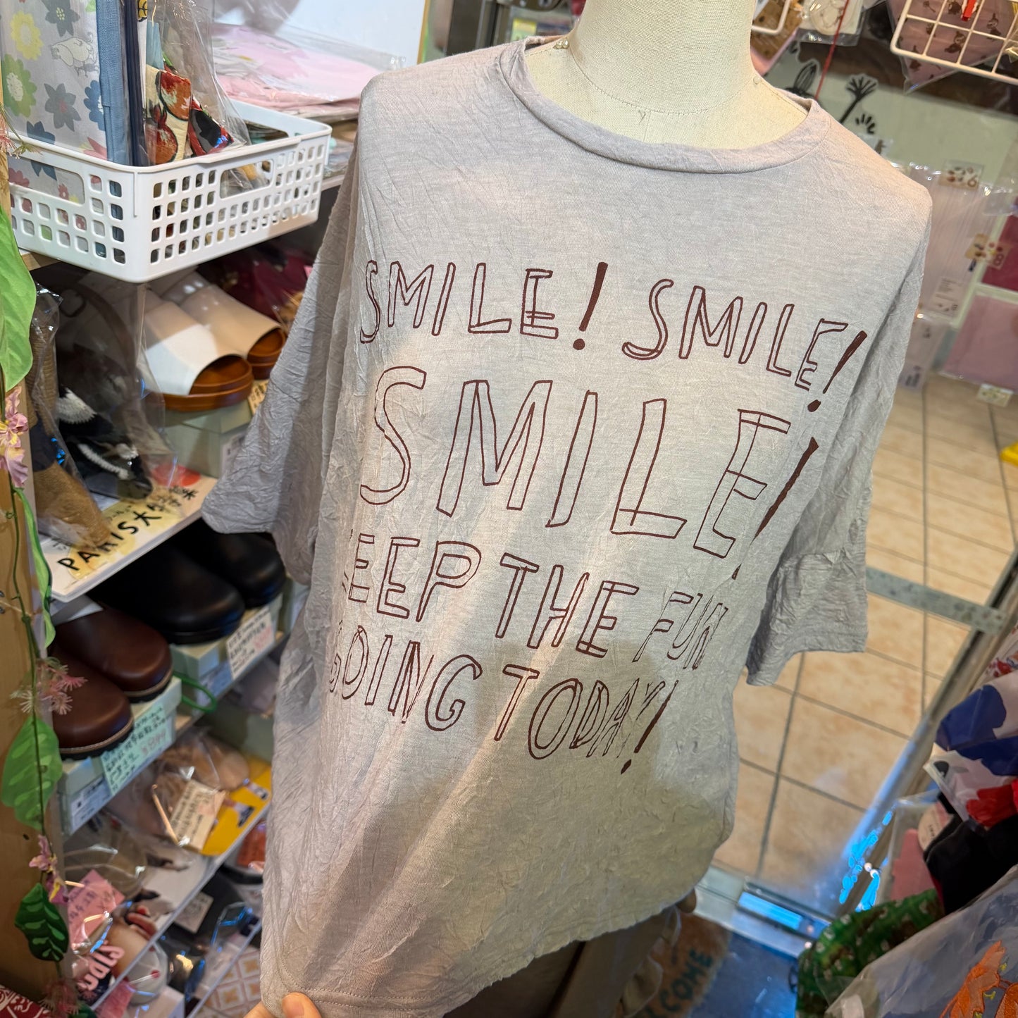 Tumugu SMILE Grey T-shirt, made in Japan