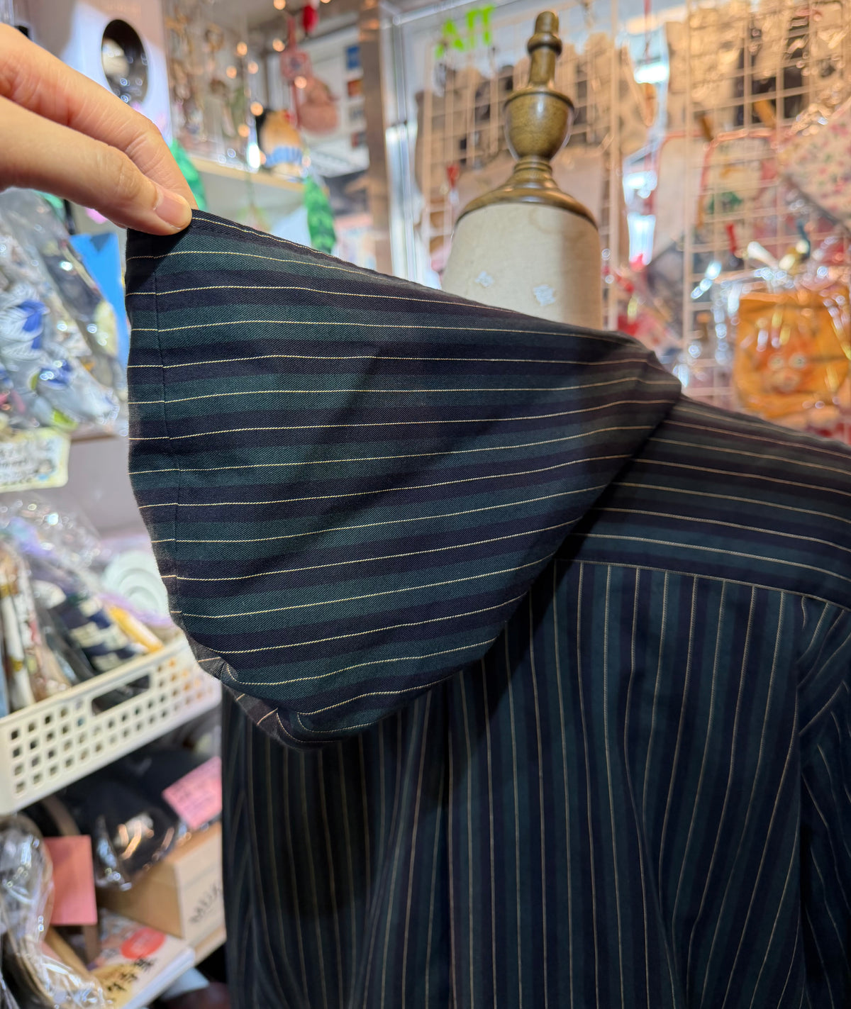 VM Green Striped Hoodie Blouse, made in Japan