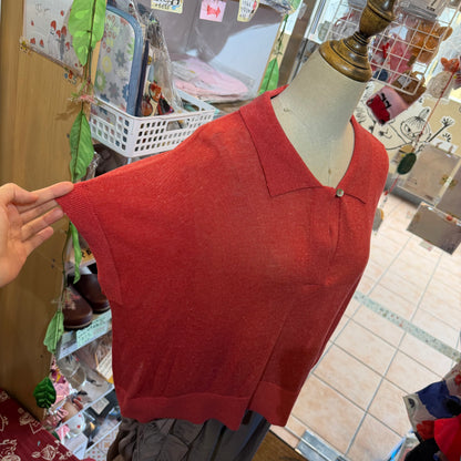 Ichi Red See-through Sheer Polo Shirt