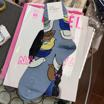 French Bull Birds Socks, 2 Colors, made in Japan