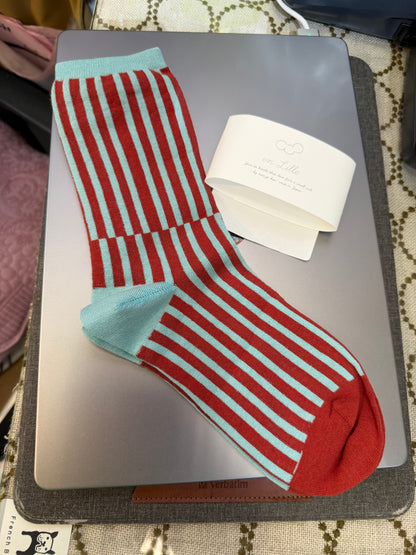 En Lille Blue X Wine Striped Socks, made in Japan