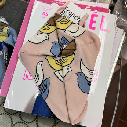 French Bull Birds Socks, 2 Colors, made in Japan