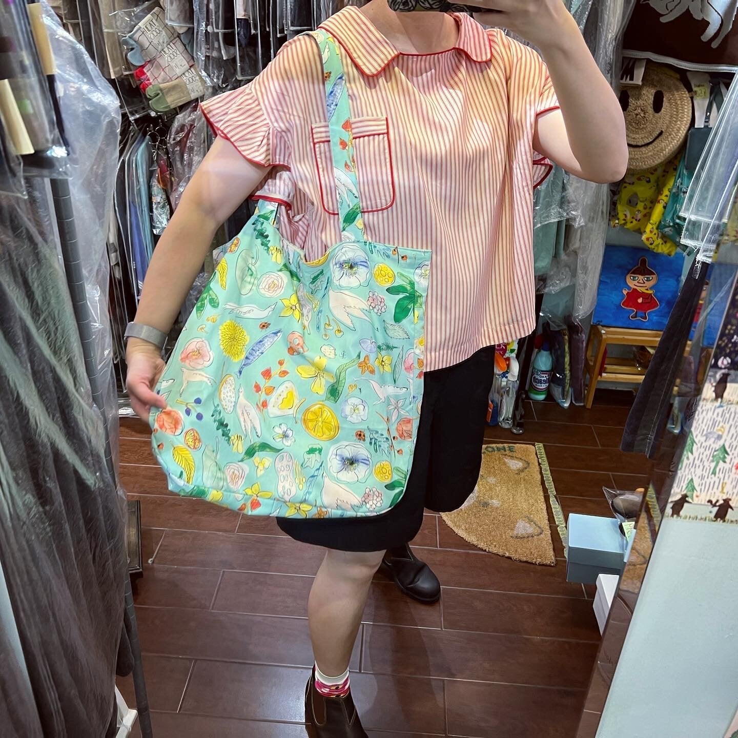 Handmade Floral Blue Tote Bag, Fabric from Japan
