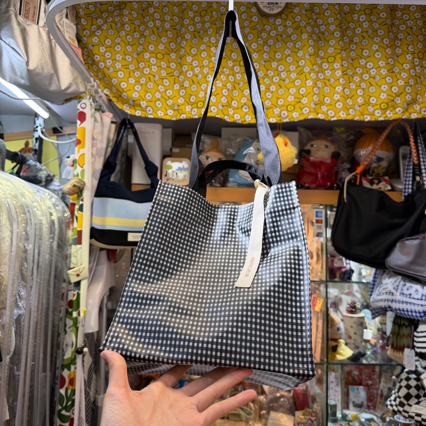 Anvocoeur Black Checked Oktogon PVC 2Way Bag, Waterproof, made in Japan