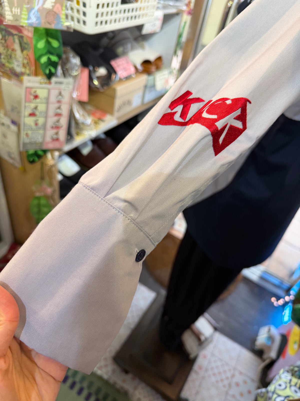 KICK Blue Patchwork Long Army Shirt, made in Japan