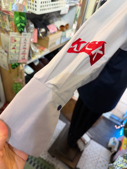 KICK Blue Patchwork Long Army Shirt, made in Japan