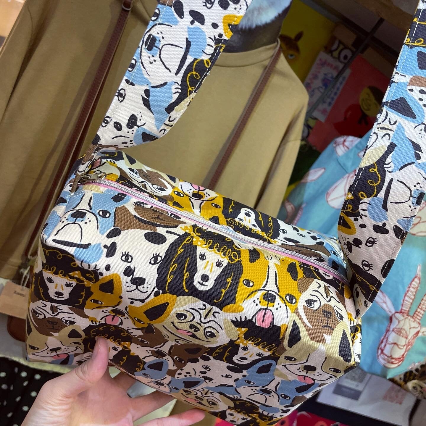 Handmade Dogs Prints Bag, fabric from Japan