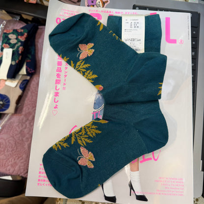 $99 only- ande Floral Green Socks, made in Japan
