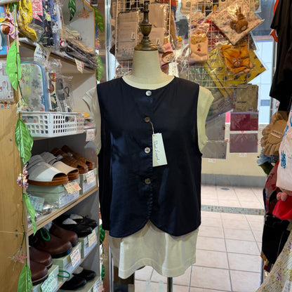 Vent d Ouest Navy Vest Top, Outer made in Japan