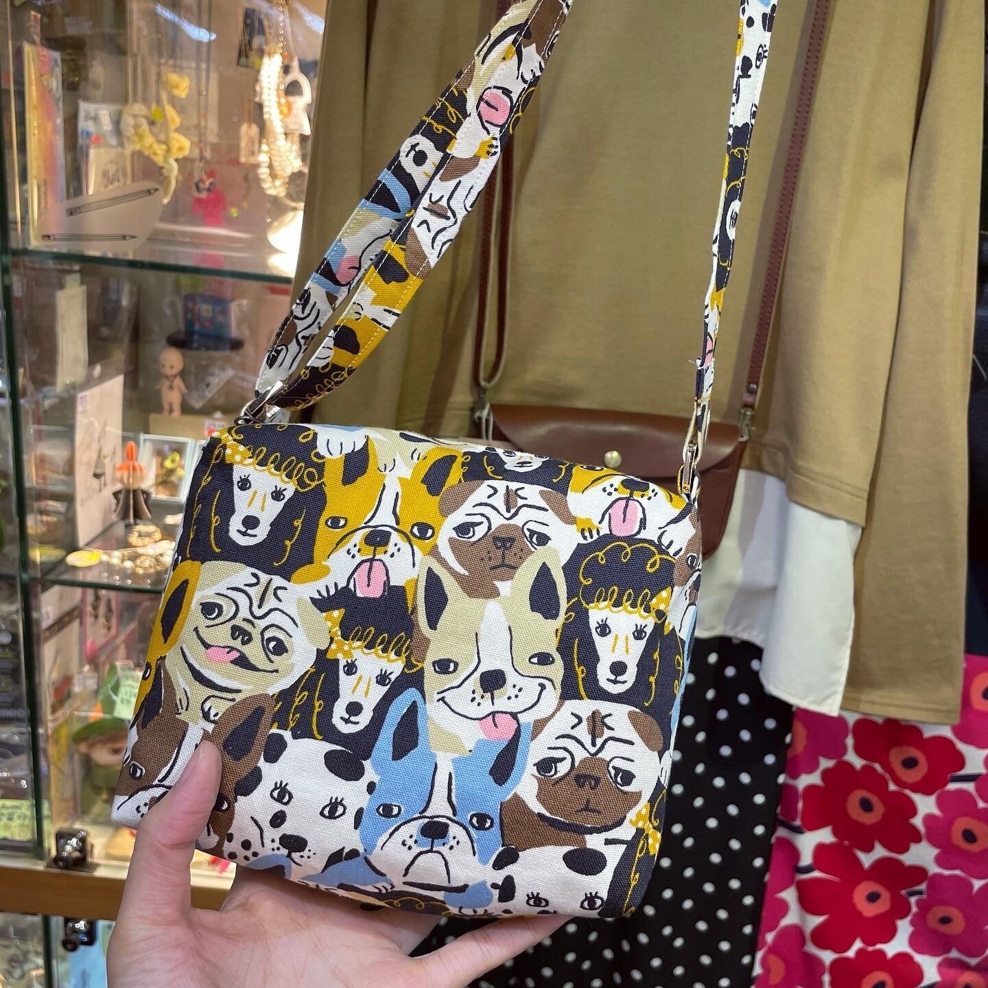 Handmade Dogs Prints Bag, fabric from Japan