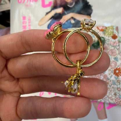 Les Néréides Paris Symphonie Des Fleurs Pink Flower Ring, size 13, imported from the UK