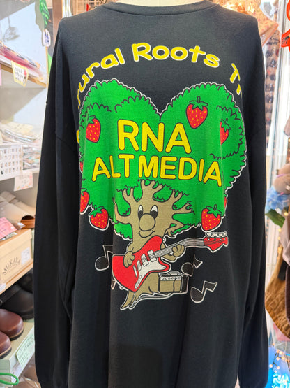 RNA Tree and Strawberry Black Long T-shirt, made in Japan