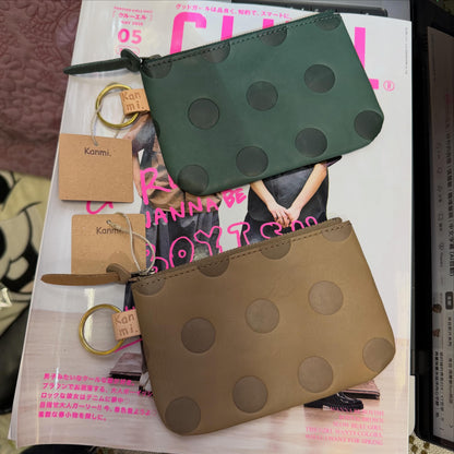 Kanmi Polka Leather Pouch, Coins Bag, 2 Colors, made in Japan *New Colors