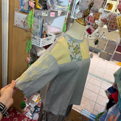 Cotton … Patchworks Grey T-shirt, made in Japan