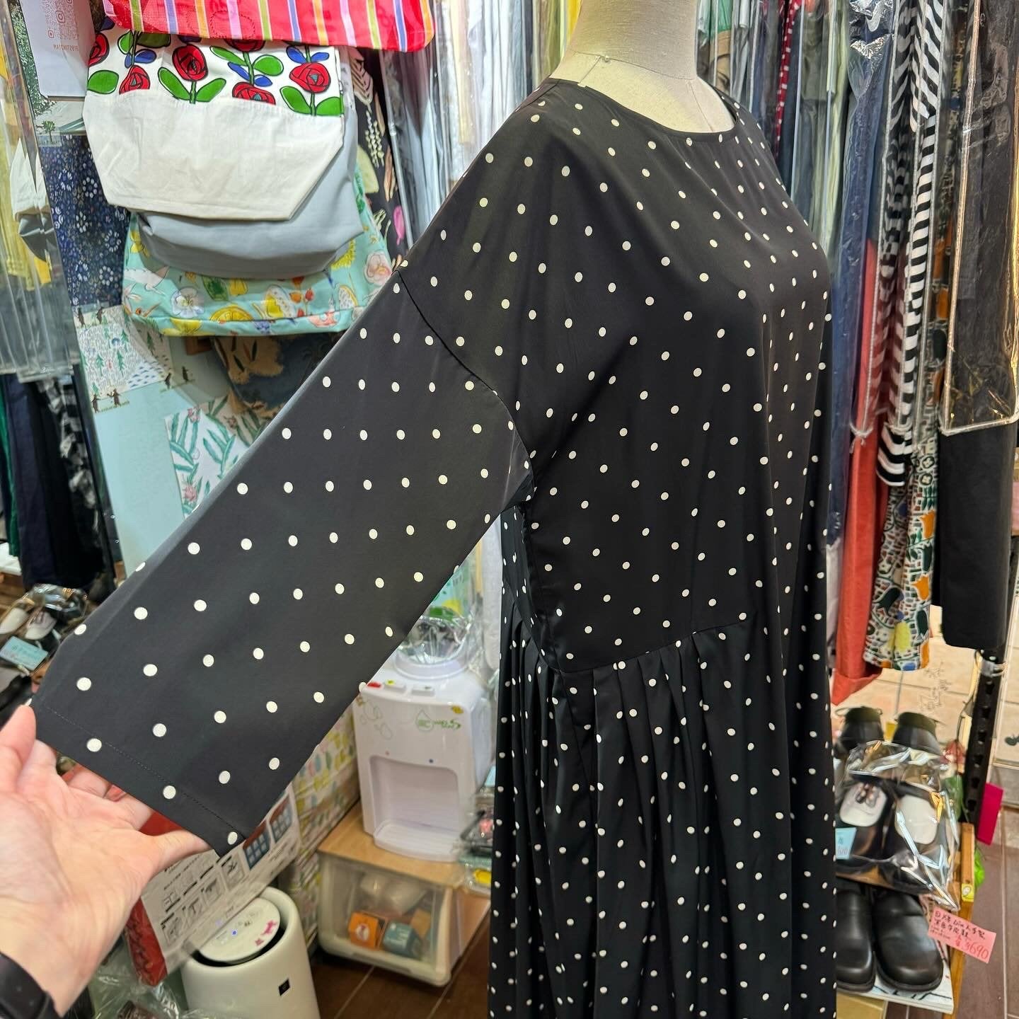 Cloud of Birds Polka Black Dress, made in Japan