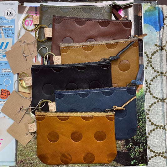 Kanmi Polka Leather Pouch, 6 Colors, made in Japan