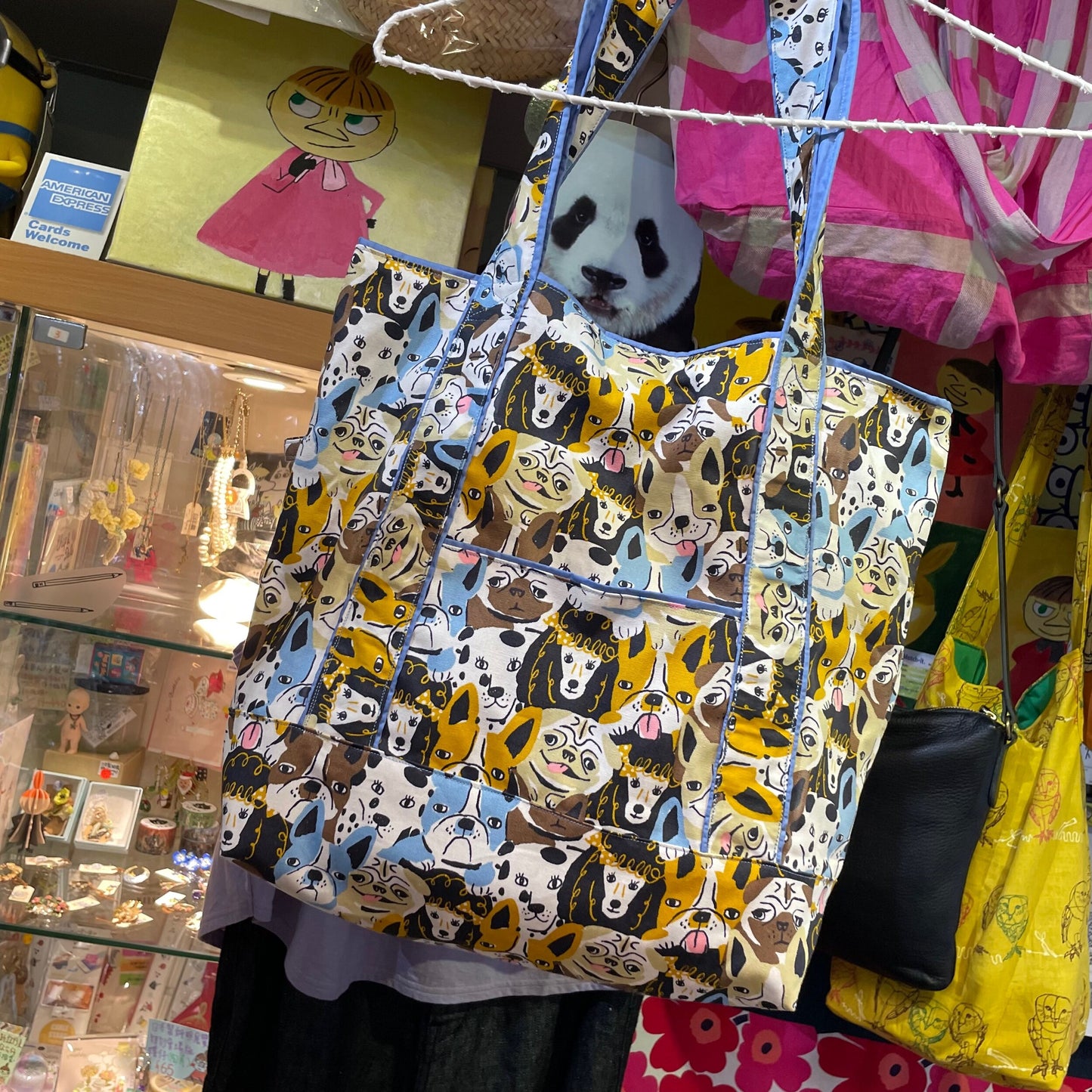Handmade Dogs Prints Tote Bag, Fabric from Japan