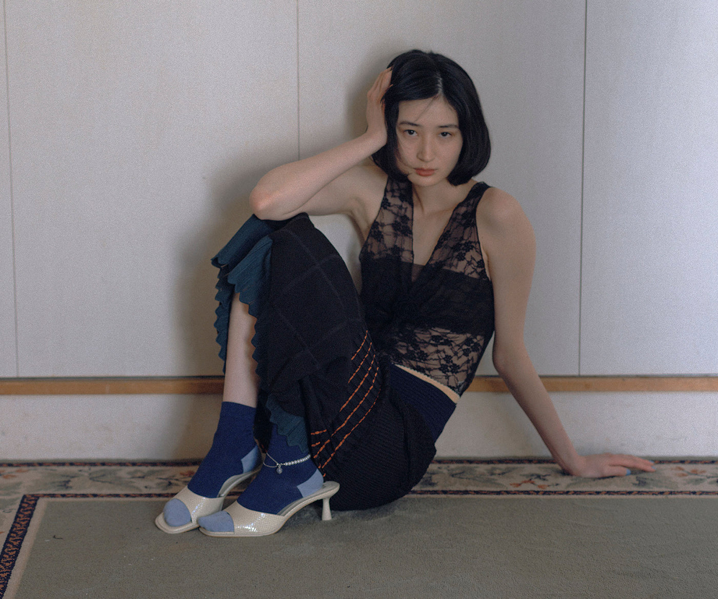 Tricote Blue Socks with Anklet, made n Japan