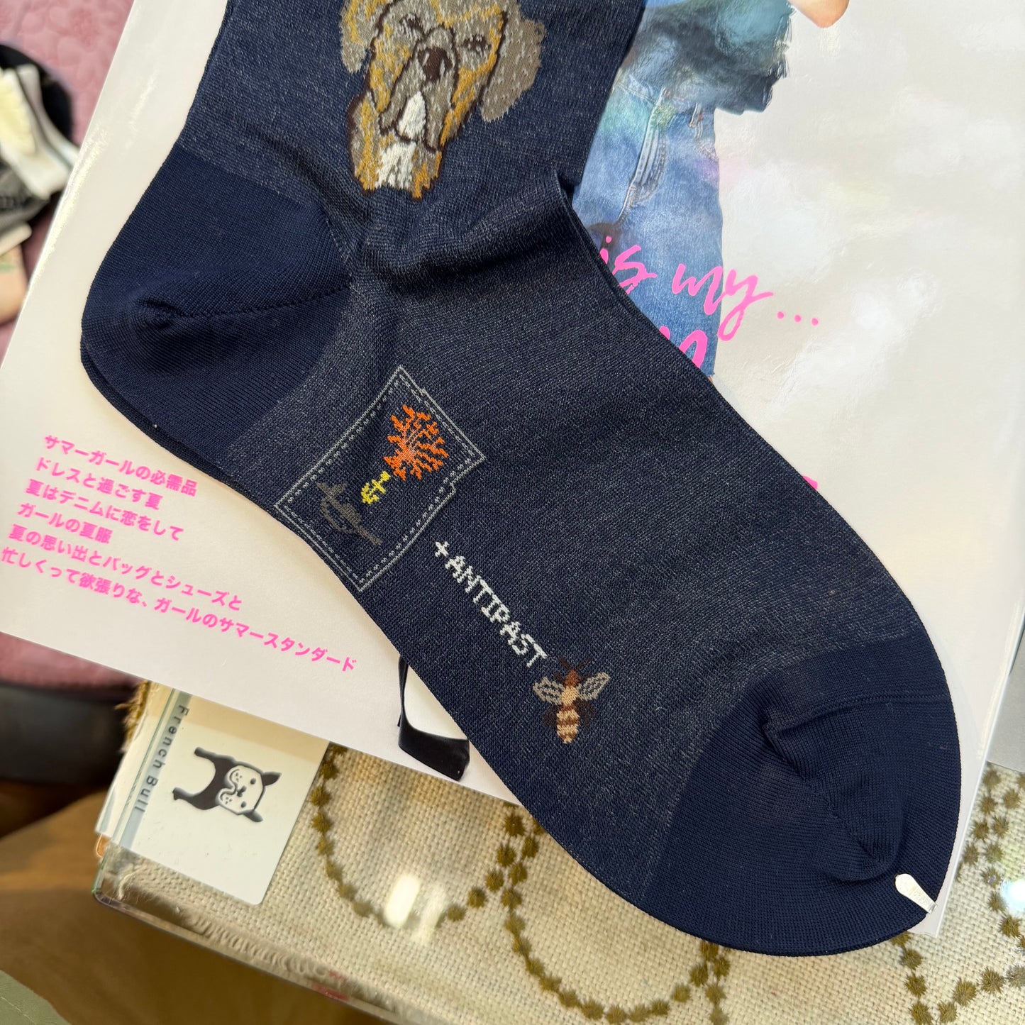 Antipast X Coral & Tusk Cats and Dogs Navy Socks, made in Japan