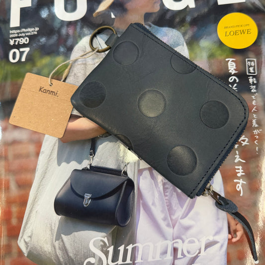 Kanmi Polka Leather Navy Card Holder, made in Japan