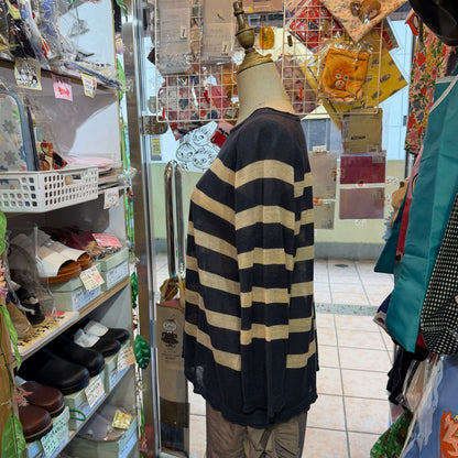 Ichi Blue X Pink Striped Linen-blend Pullover Blouse
