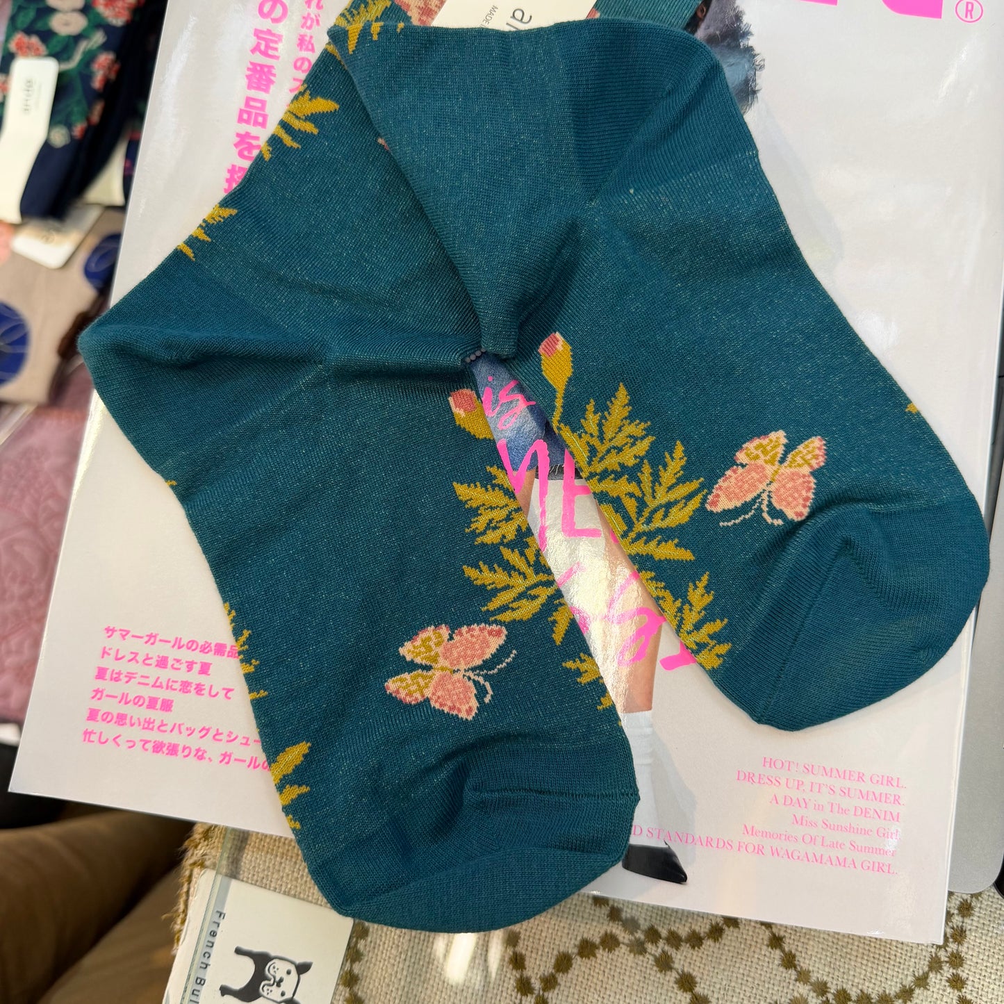 $99 only- ande Floral Green Socks, made in Japan