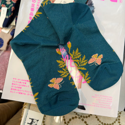$99 only- ande Floral Green Socks, made in Japan