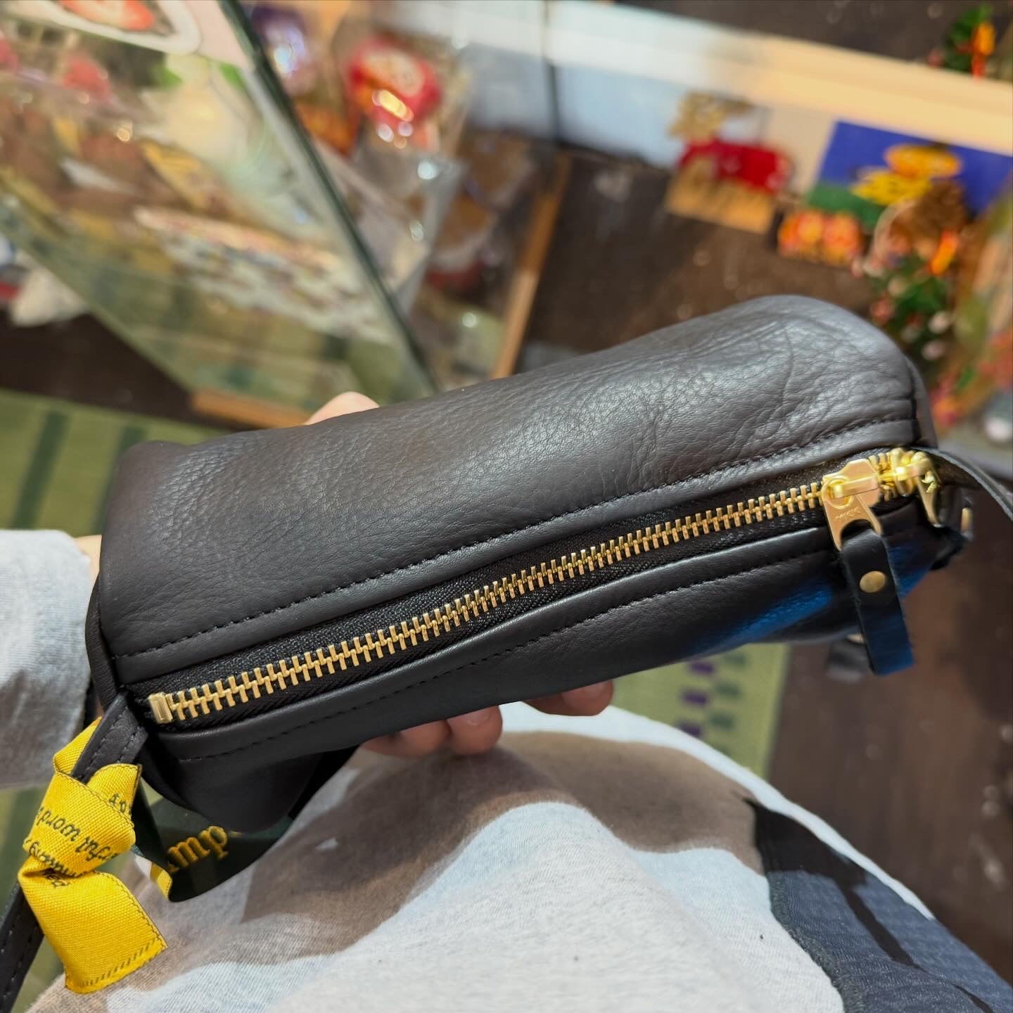 Ampersand Black Leather Cylinder Shoulder Bag, made in Japan