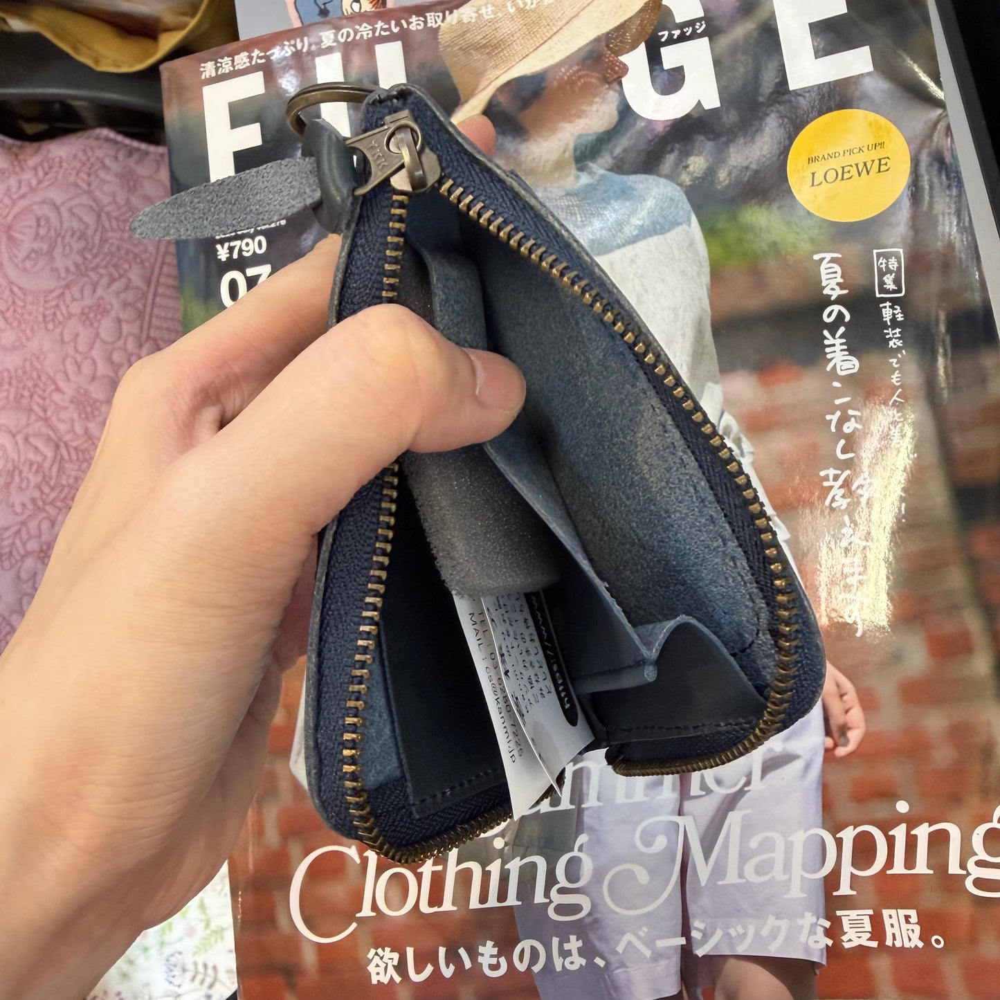 Kanmi Polka Leather Navy Card Holder, made in Japan