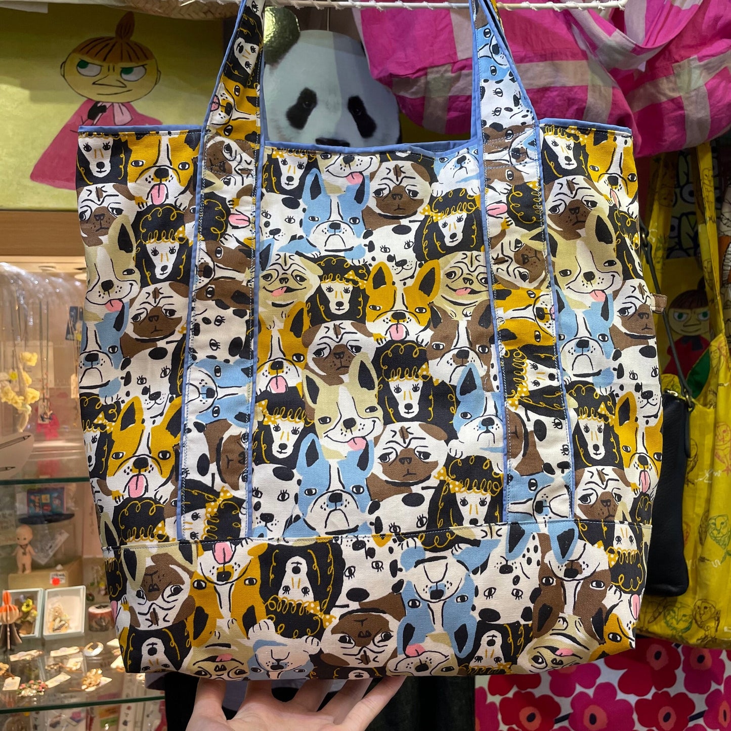 Handmade Dogs Prints Tote Bag, Fabric from Japan