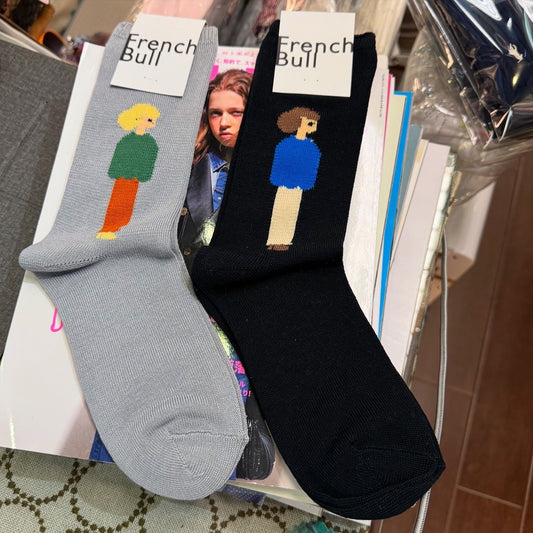 French Bull Girl and Boy Socks, 2 Colors, made in Japan