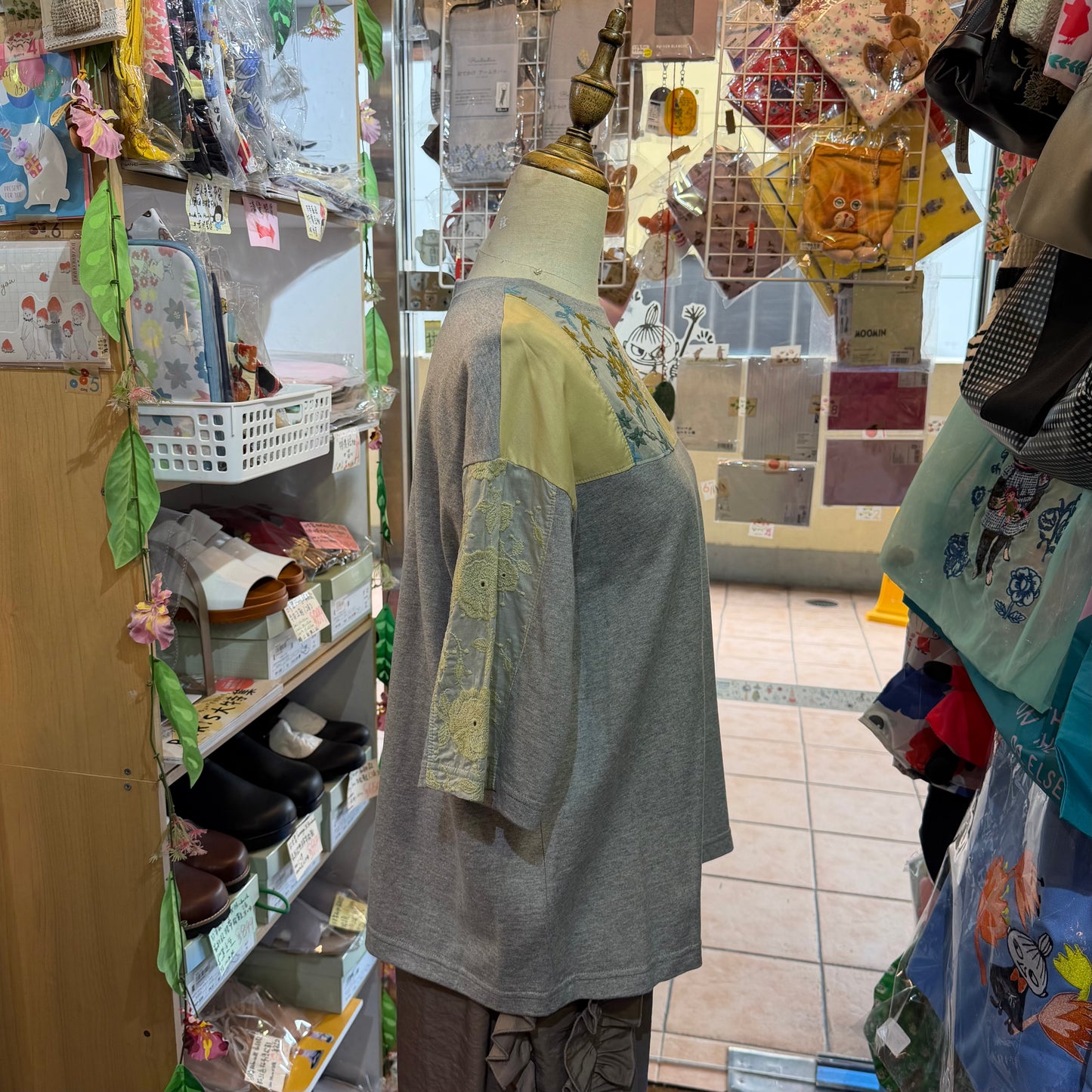 Cotton … Patchworks Grey T-shirt, made in Japan