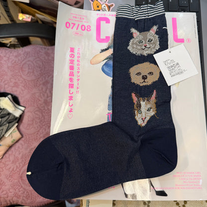 Antipast X Coral & Tusk Cats and Dogs Navy Socks, made in Japan