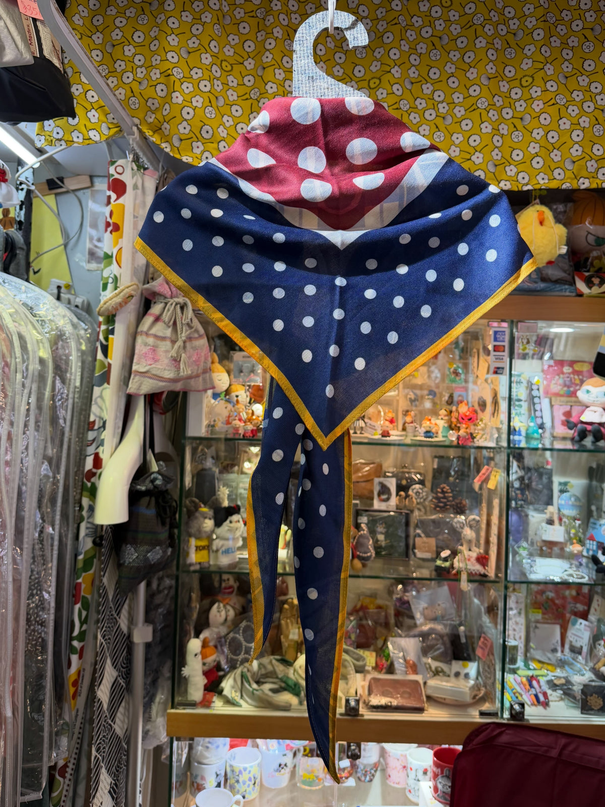 Lune Junelle Reversible Triangle Scarf , Dot Geometric Floral Pattern