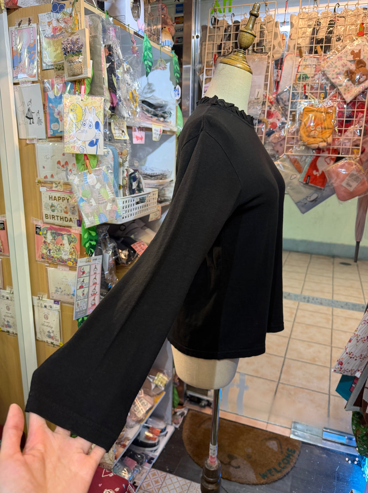 Days Frill Collar Black T-shirt, made in Japan