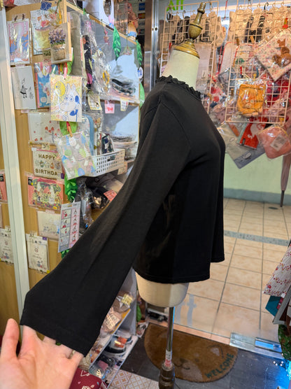 Days Frill Collar Black T-shirt, made in Japan