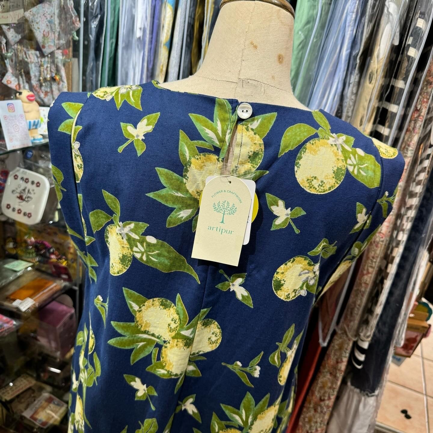 EXTRA20- Artipur Lemon Navy Sleeveless Dress, made in India