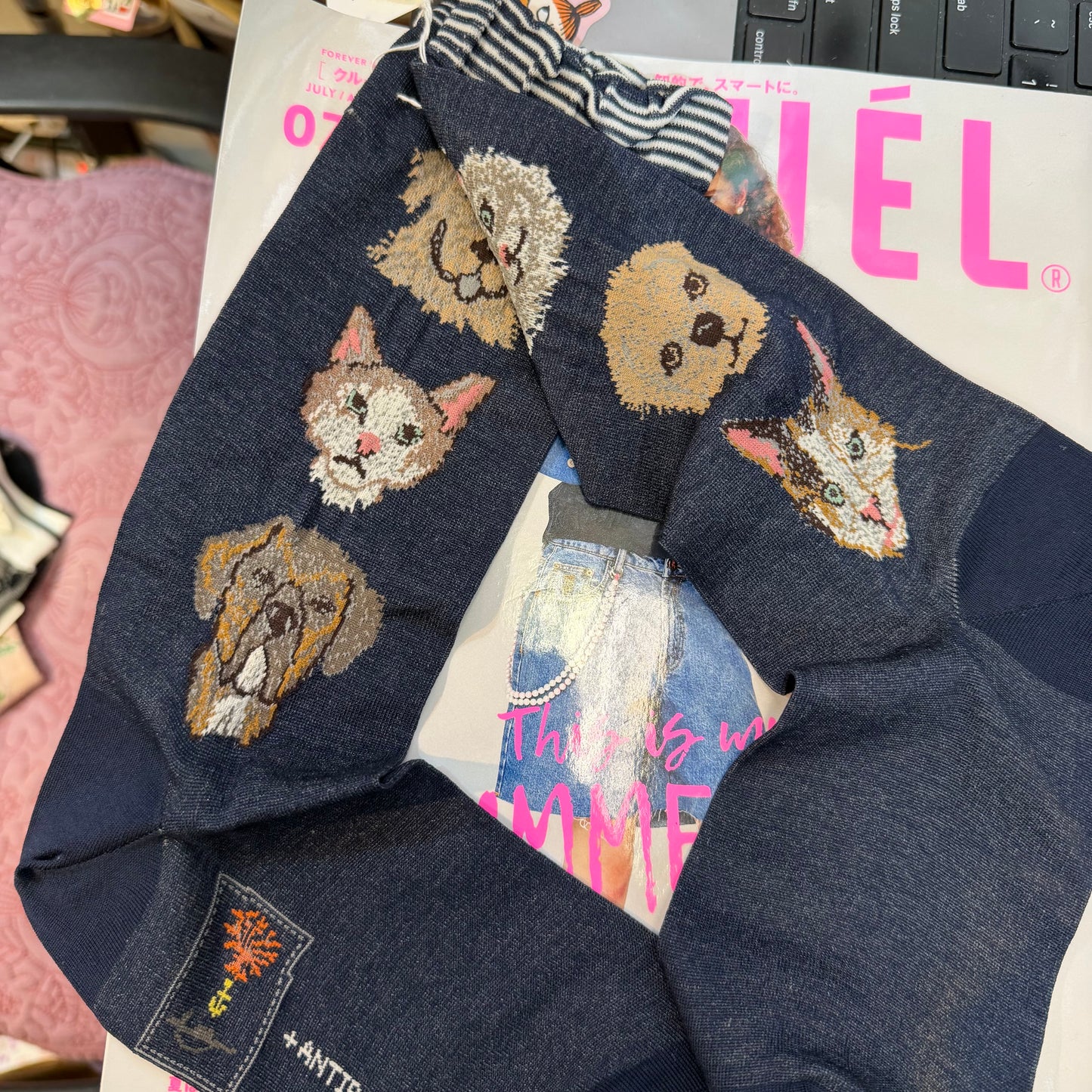 Antipast X Coral & Tusk Cats and Dogs Navy Socks, made in Japan