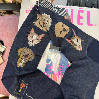 Antipast X Coral & Tusk Cats and Dogs Navy Socks, made in Japan