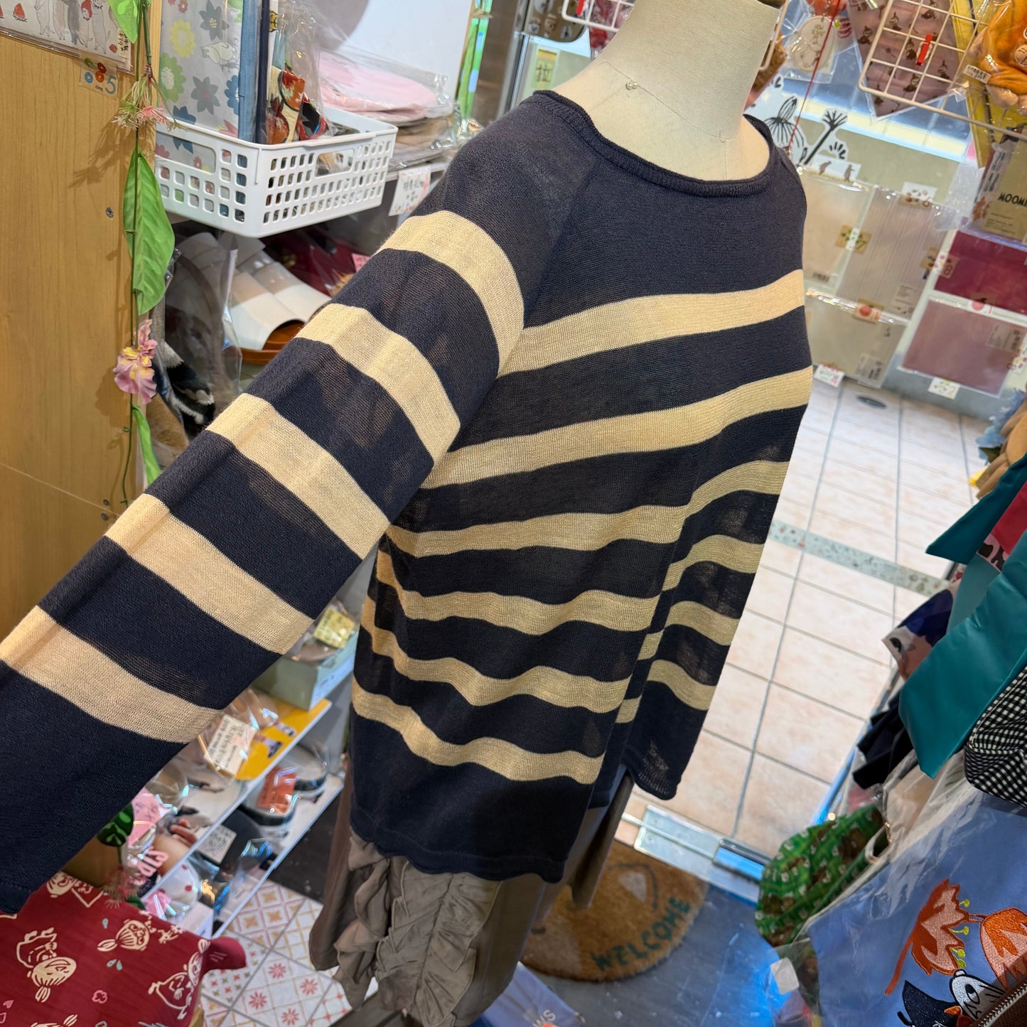 Ichi Blue X Pink Striped Linen-blend Pullover Blouse