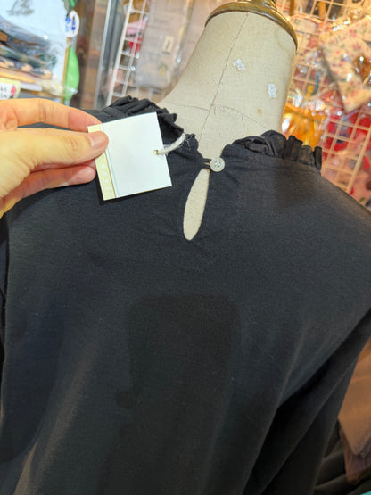 Days Frill Collar Black T-shirt, made in Japan
