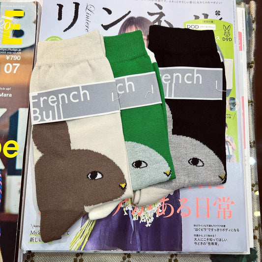 Sale- French Bull Rabbit Socks, 3 Colors, made in Japan