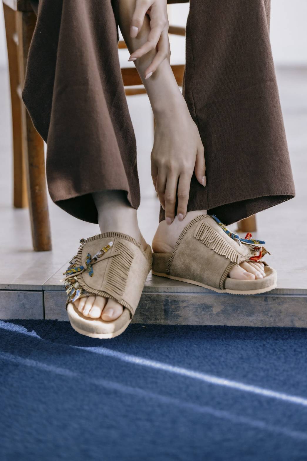 Rehersall Beige Frill Suede Sandal