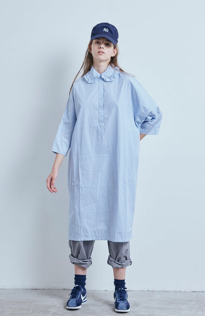 Sale- (g) Blue Striped Frill Collar Dress, made in Japan