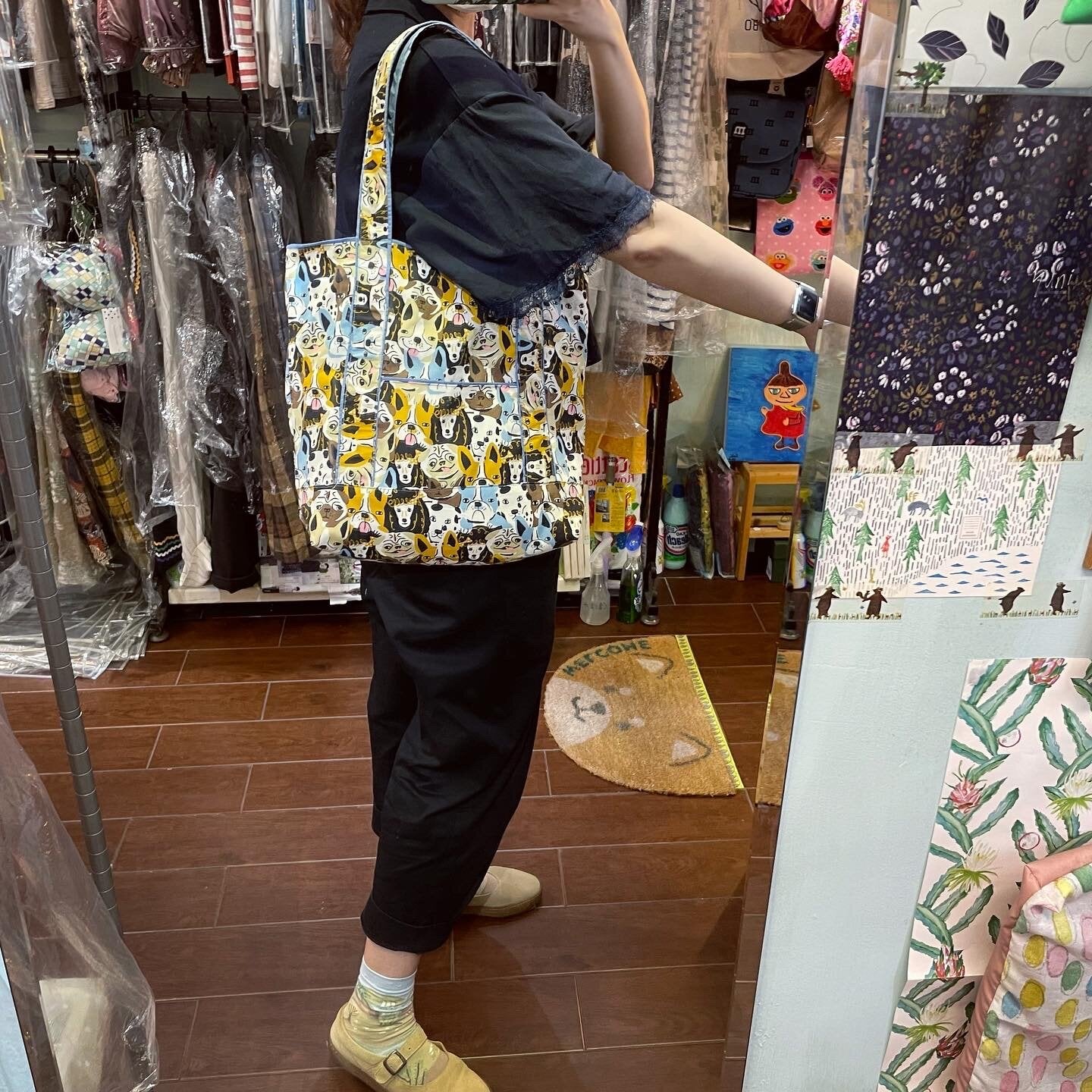 Handmade Dogs Prints Tote Bag, Fabric from Japan