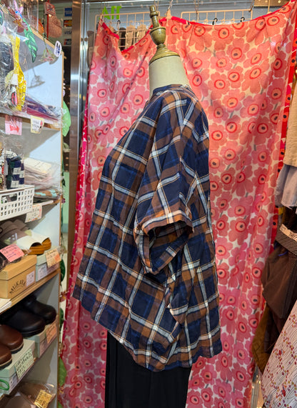 Nachukara Brown Checked Blouse, made in Japan