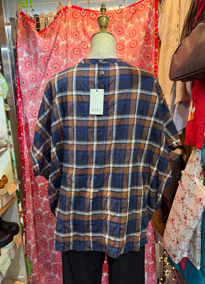 Nachukara Brown Checked Blouse, made in Japan
