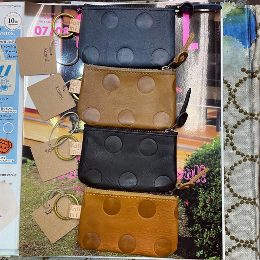 Kanmi Polka Leather Small Pouch, 4 Colors, made in Japan