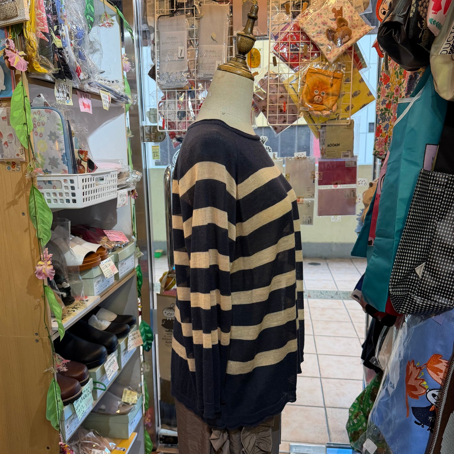 Ichi Blue X Pink Striped Linen-blend Pullover Blouse