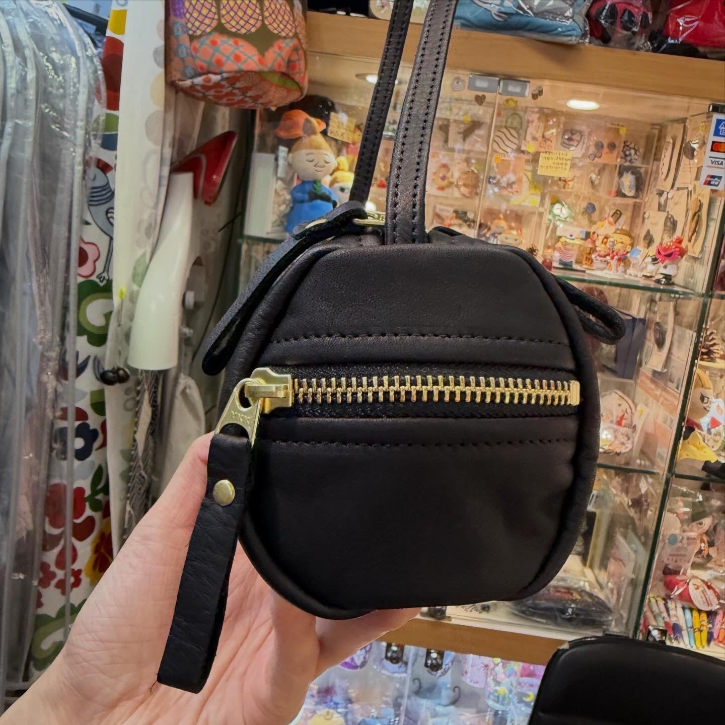 Ampersand Black Leather Cylinder Shoulder Bag, made in Japan